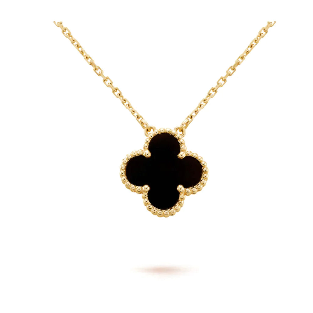 [Vintora]COLLIER FLEUR UNIQUE ONYX NOIR 15MM CLOVER