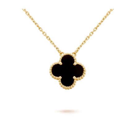 [Vintora]COLLIER FLEUR UNIQUE ONYX NOIR 15MM CLOVER
