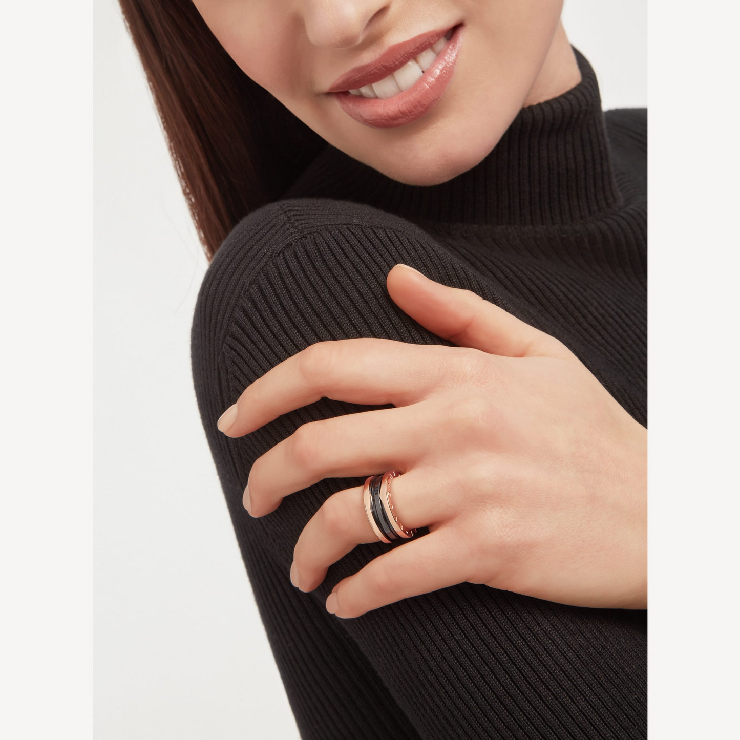 [Vintora]ZERO 1 TWO-BAND LOOPS AND BLACK CERAMIC PINK GOLD RING