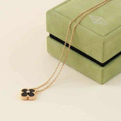[Vintora]COLLIER TRÈFLE 15MM DIAMANT ONYX