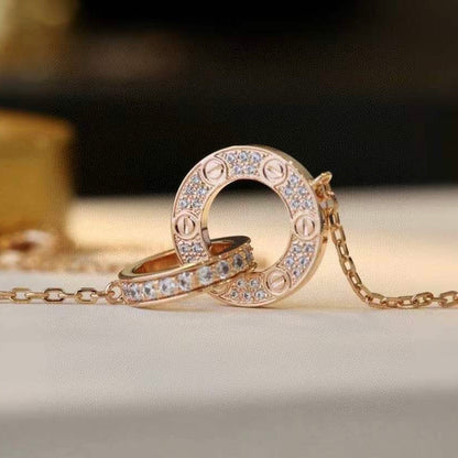 [Vintora]LOVE 7.6MM NECKLACE ROSE GOLD AND SILVER  FULL DIAMOND