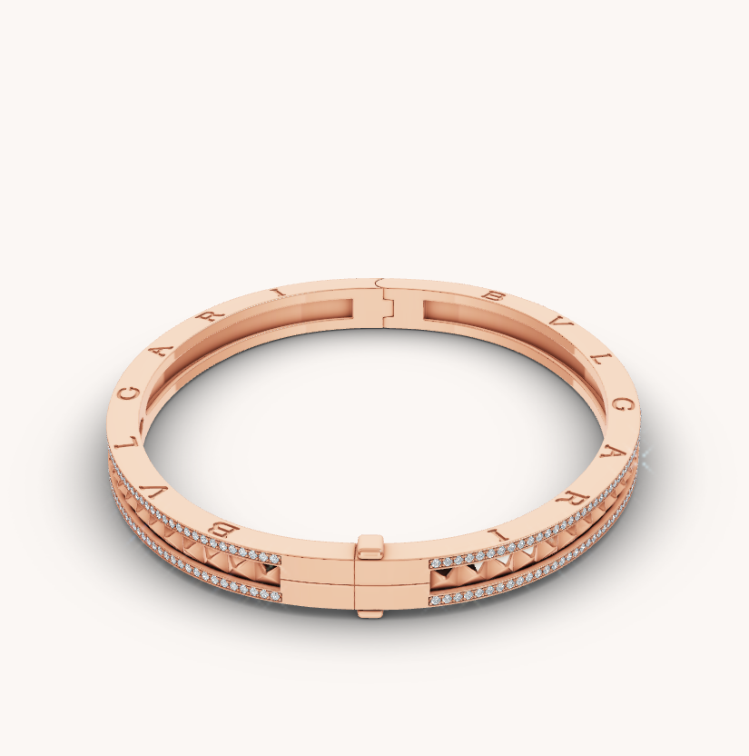 [Vintora]ZERO 1 SPIRAL AND PAVED DIAMOND PINK GOLD BRACELET