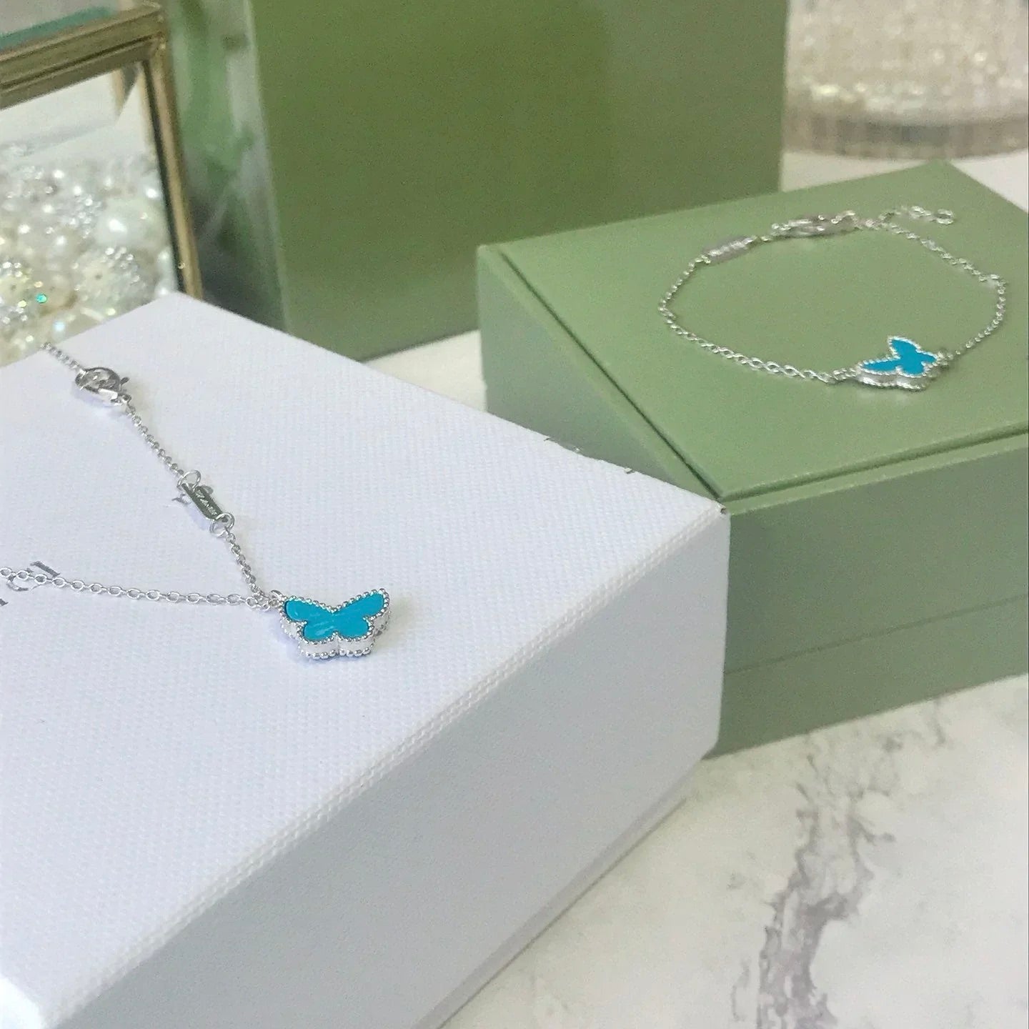 [Vintora]BRACELET PAPILLON TURQUOISE PAPILLON ARGENT