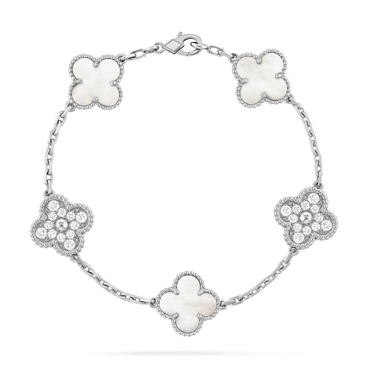 [?Vintora]CLOVER WHITE PEARL MOP 5 MOTIF BRACELET COLLECTION