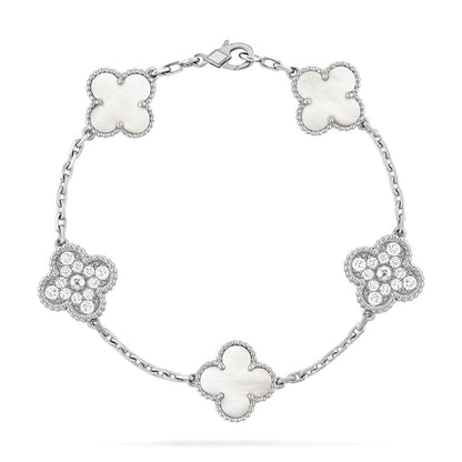 [?Vintora]CLOVER WHITE PEARL MOP 5 MOTIF BRACELET COLLECTION