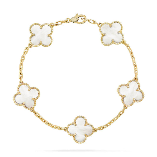 [?Vintora]CLOVER WHITE PEARL MOP 5 MOTIF BRACELET COLLECTION