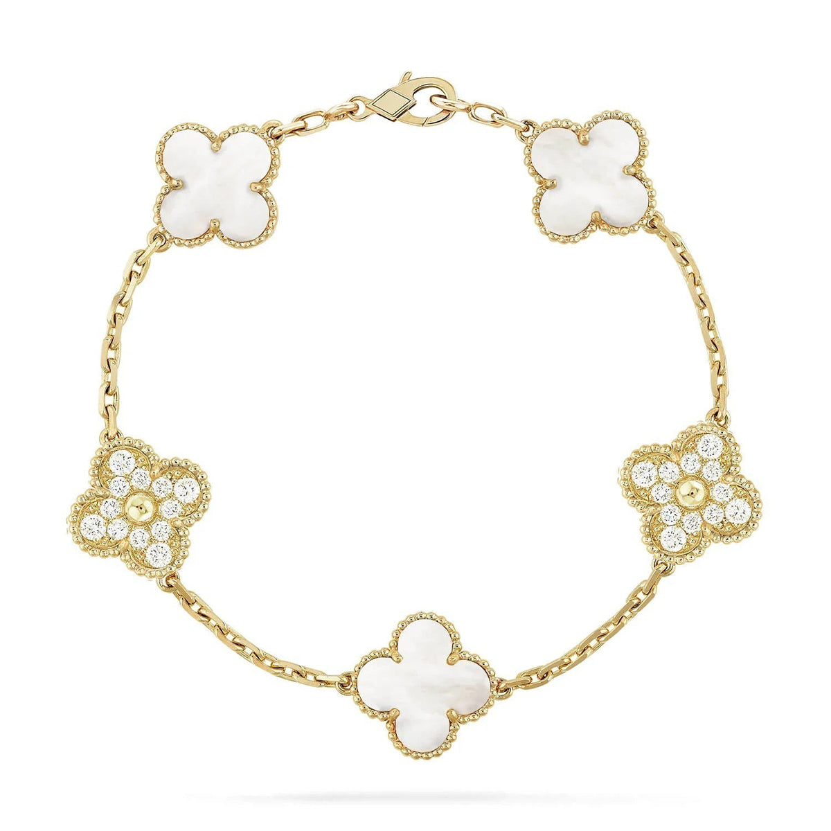 [?Vintora]CLOVER WHITE PEARL MOP 5 MOTIF BRACELET COLLECTION