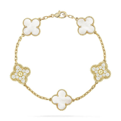 [?Vintora]CLOVER WHITE PEARL MOP 5 MOTIF BRACELET COLLECTION