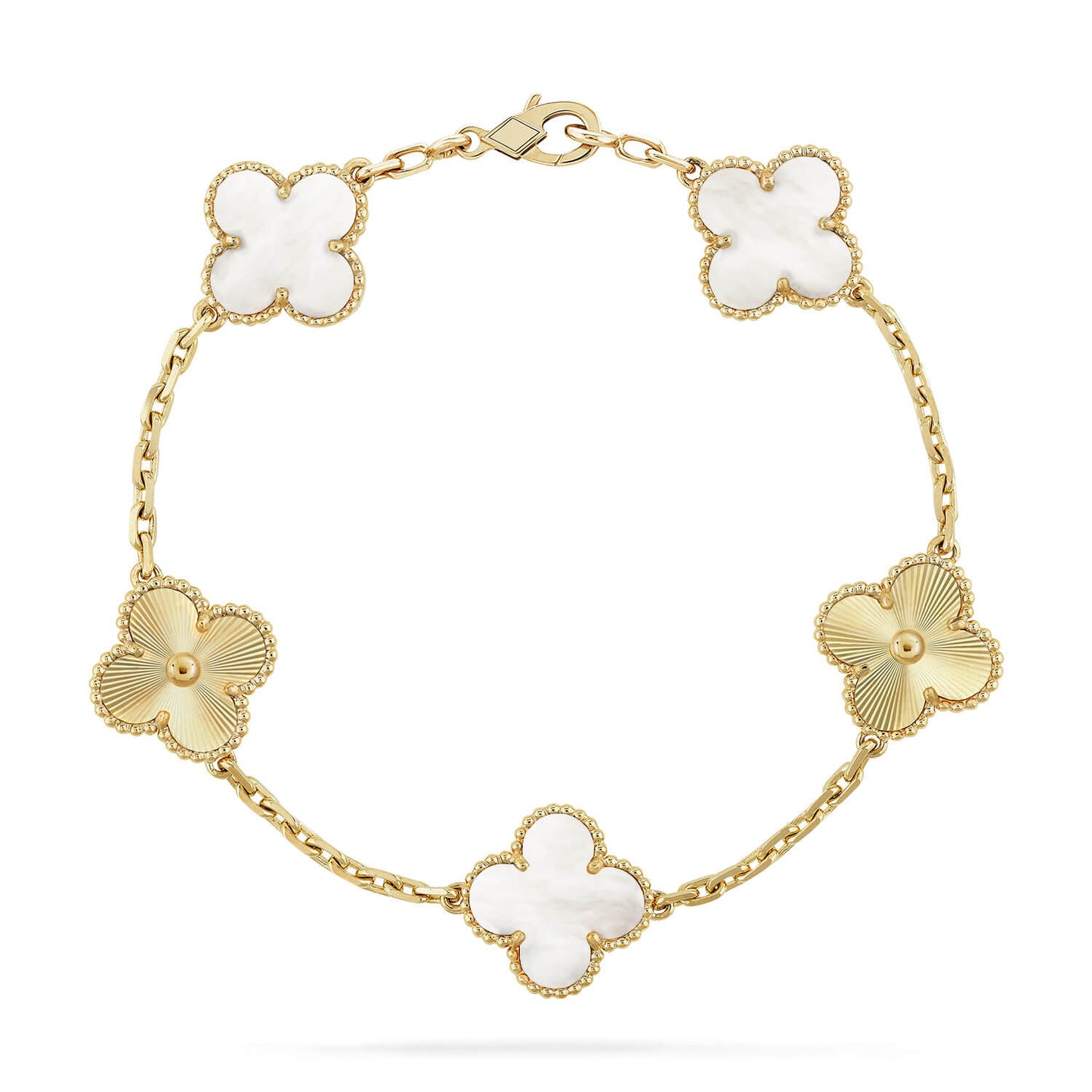 [?Vintora]CLOVER WHITE PEARL MOP 5 MOTIF BRACELET COLLECTION