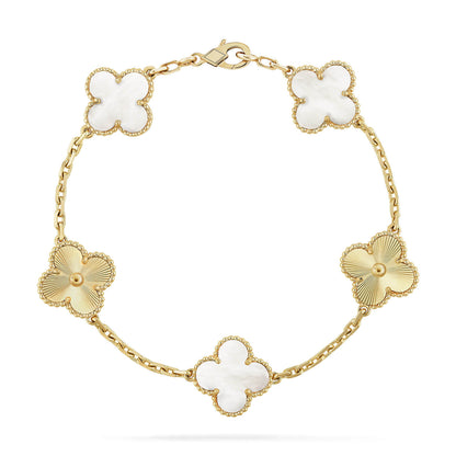 [?Vintora]CLOVER WHITE PEARL MOP 5 MOTIF BRACELET COLLECTION