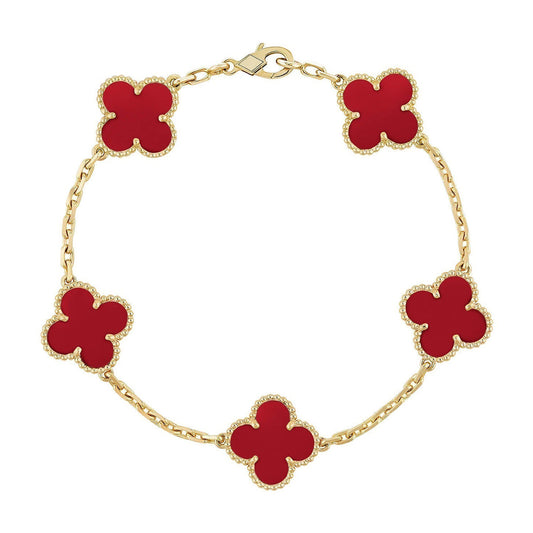 [?Vintora] CLOVER 5 MOTIF RED CORNELIAN BRACELET COLLECTION