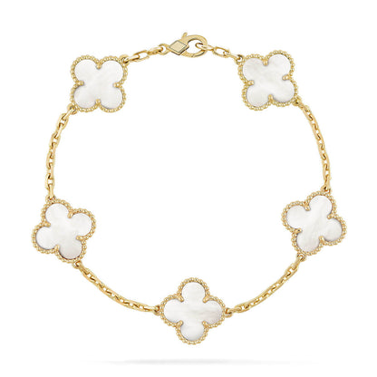 [?Vintora]CLOVER WHITE PEARL MOP 5 MOTIF BRACELET COLLECTION