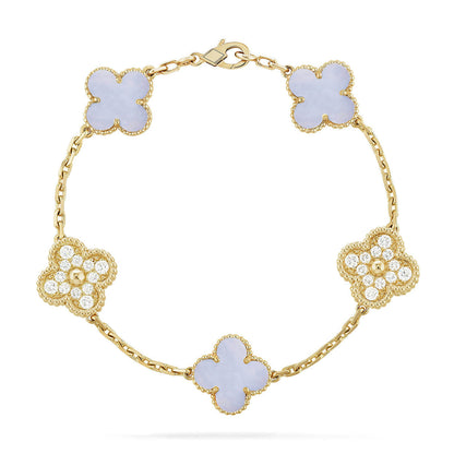 [?Vintora] CLOVER 5 MOTIF PURPLE CHALCEDONY BRACELET COLLECTION