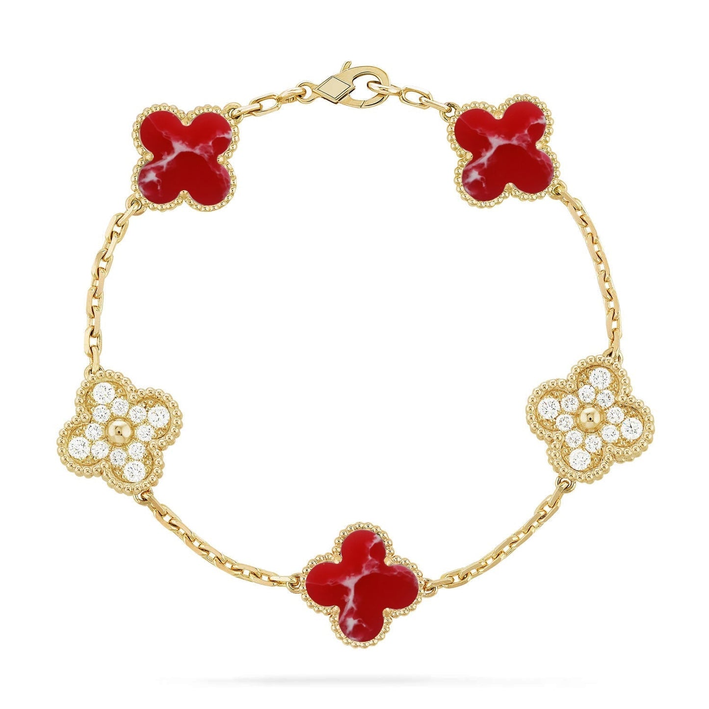 [?Vintora]CLOVER 5 MOTIF RED PATTERN BRACELET COLLECTION