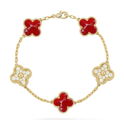 [?Vintora]CLOVER 5 MOTIF RED PATTERN BRACELET COLLECTION