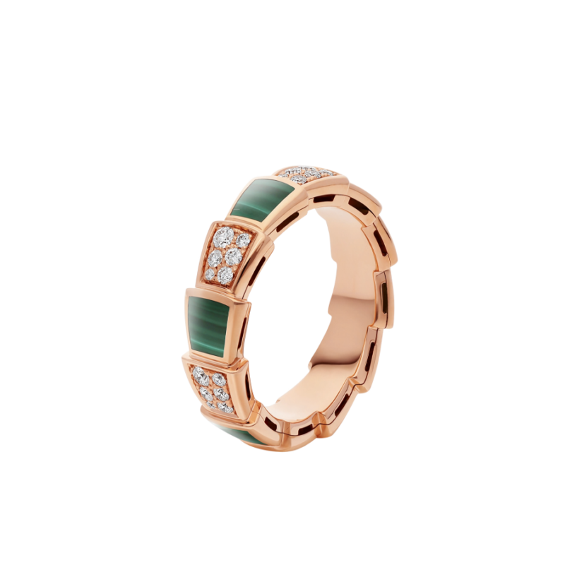 [Vintora]SERPENTI RING PINK GOLD MALACHITE DIAMOND PAVED 4MM