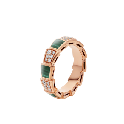 [Vintora]SERPENTI RING PINK GOLD MALACHITE DIAMOND PAVED 4MM