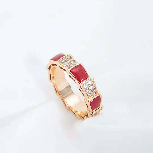 [Vintora]SERPENTI RING PINK GOLD CARNELIAN DIAMOND PAVED 4MM