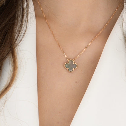 [Vintora]CLOVER 15MM COLLIER NACRE GRISE