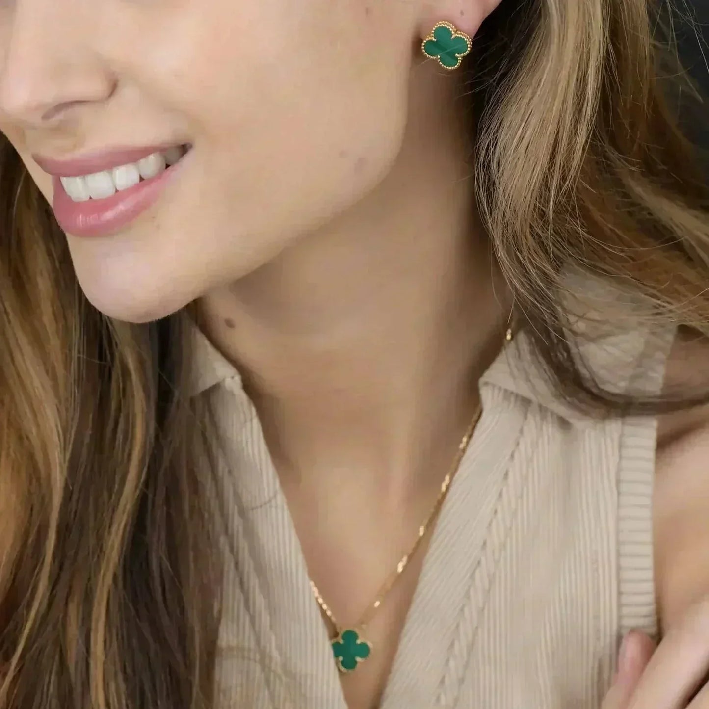 [Vintora]CLOVER MINI 9.5MM MALACHITE  EARRINGS