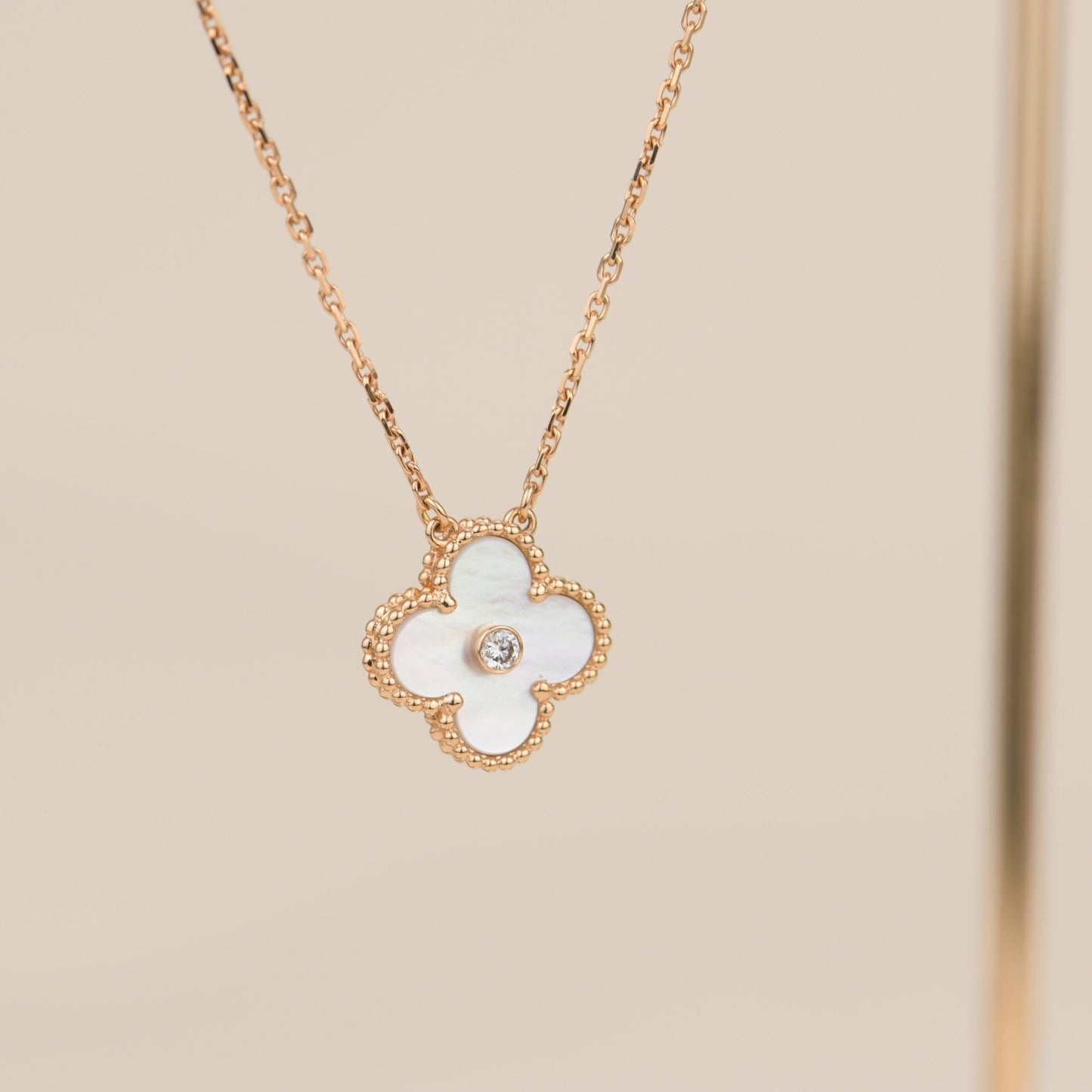 [Vintora]COLLIER FRITILLAIRE BLANC DIAMANT CLOVER 15 MM