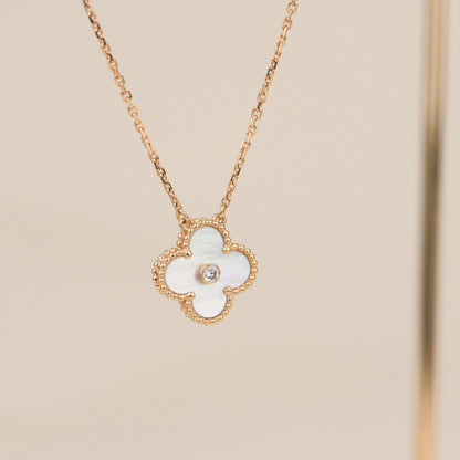 [Vintora]COLLIER FRITILLAIRE BLANC DIAMANT CLOVER 15 MM