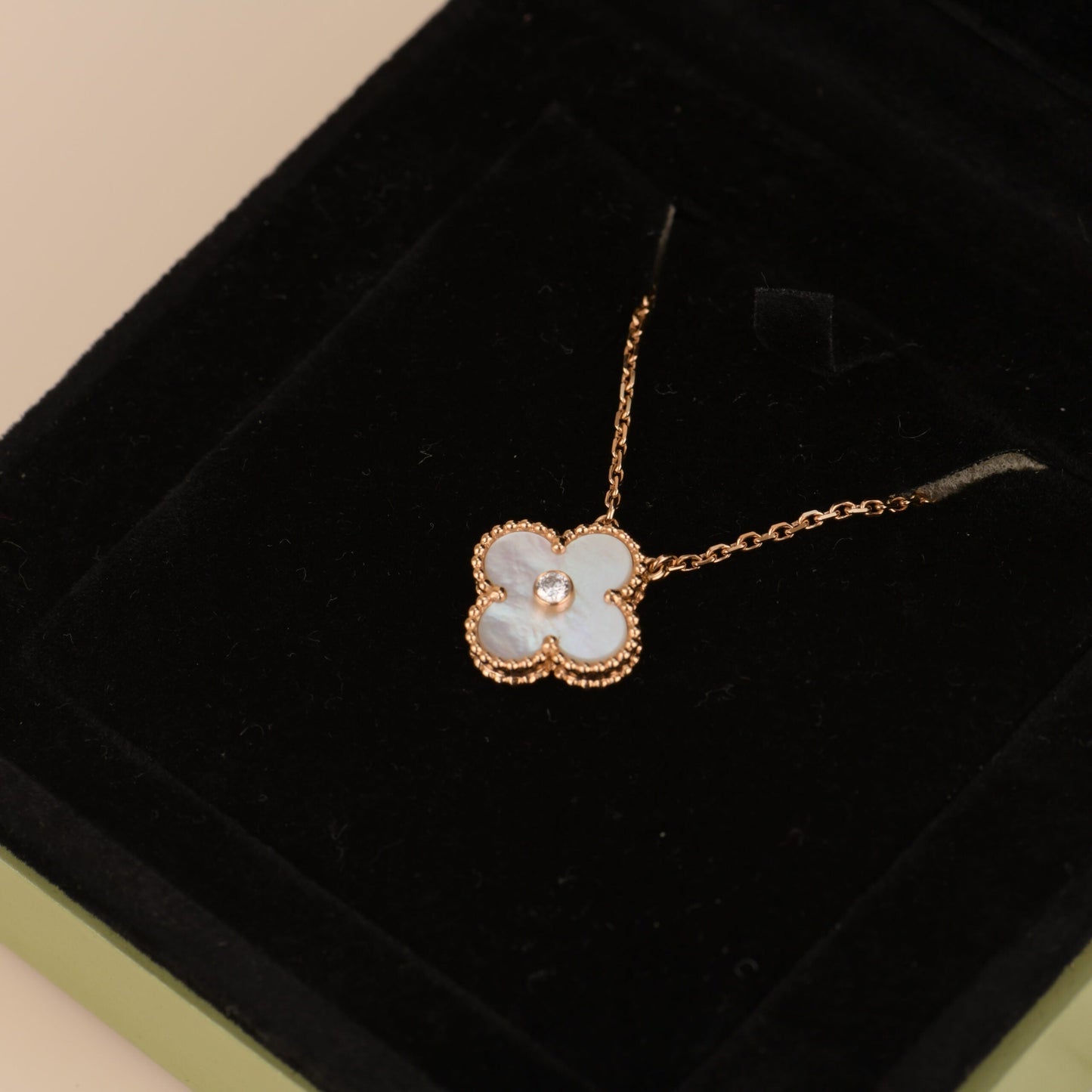 [Vintora]COLLIER FRITILLAIRE BLANC DIAMANT CLOVER 15 MM