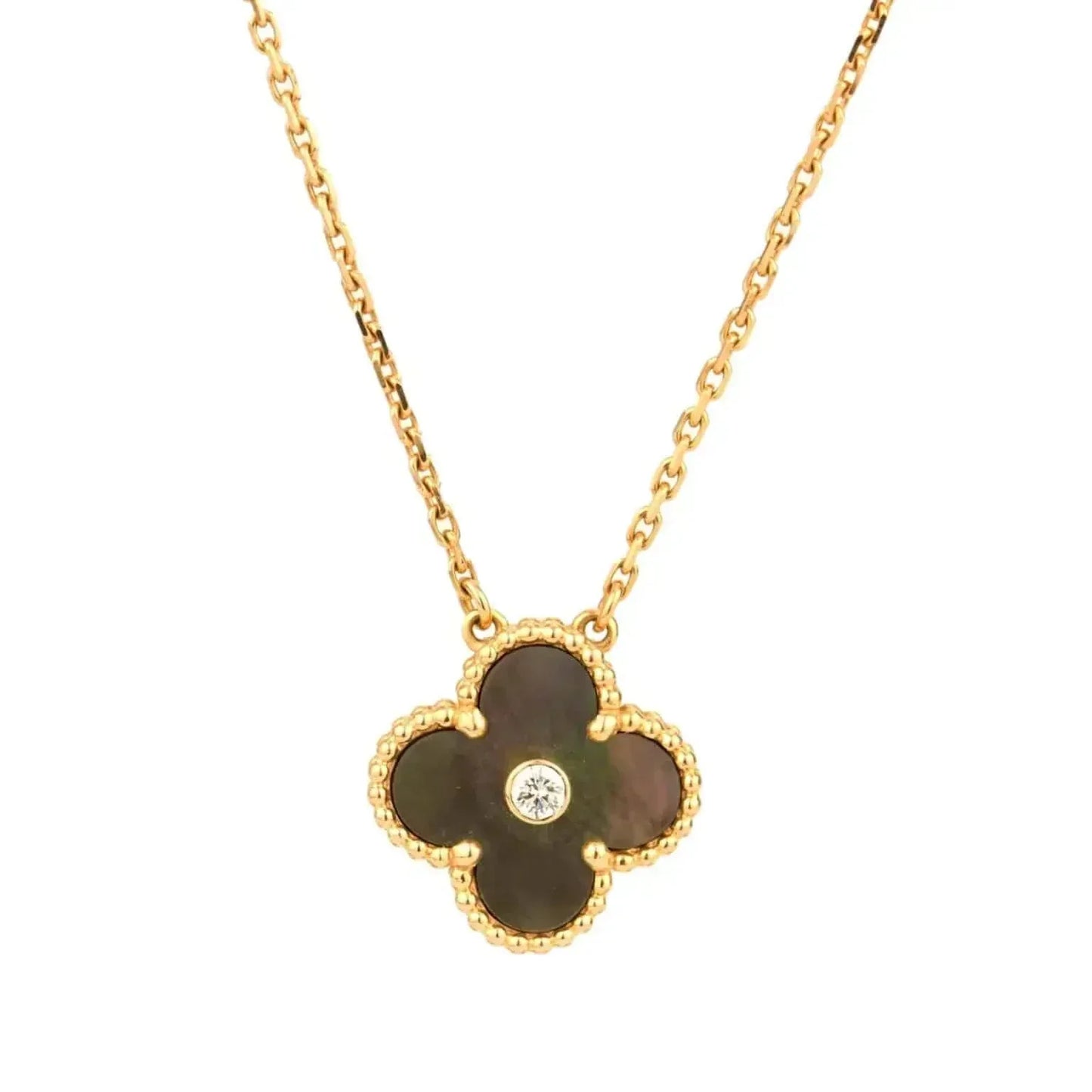 [Vintora]COLLIER TRÈFLE 15MM DIAMANT ET NACRE GRISE
