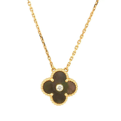 [Vintora]COLLIER TRÈFLE 15MM DIAMANT ET NACRE GRISE