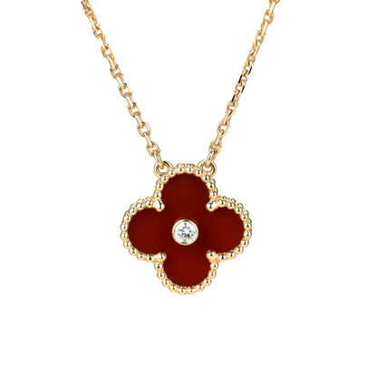 [Vintora]COLLIER TRÈFLE 15MM DIAMANT CORNALINE