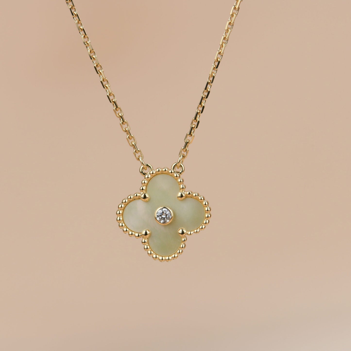 [Vintora]COLLIER TRÈFLE 15 MM OR DIAMANT NACRE