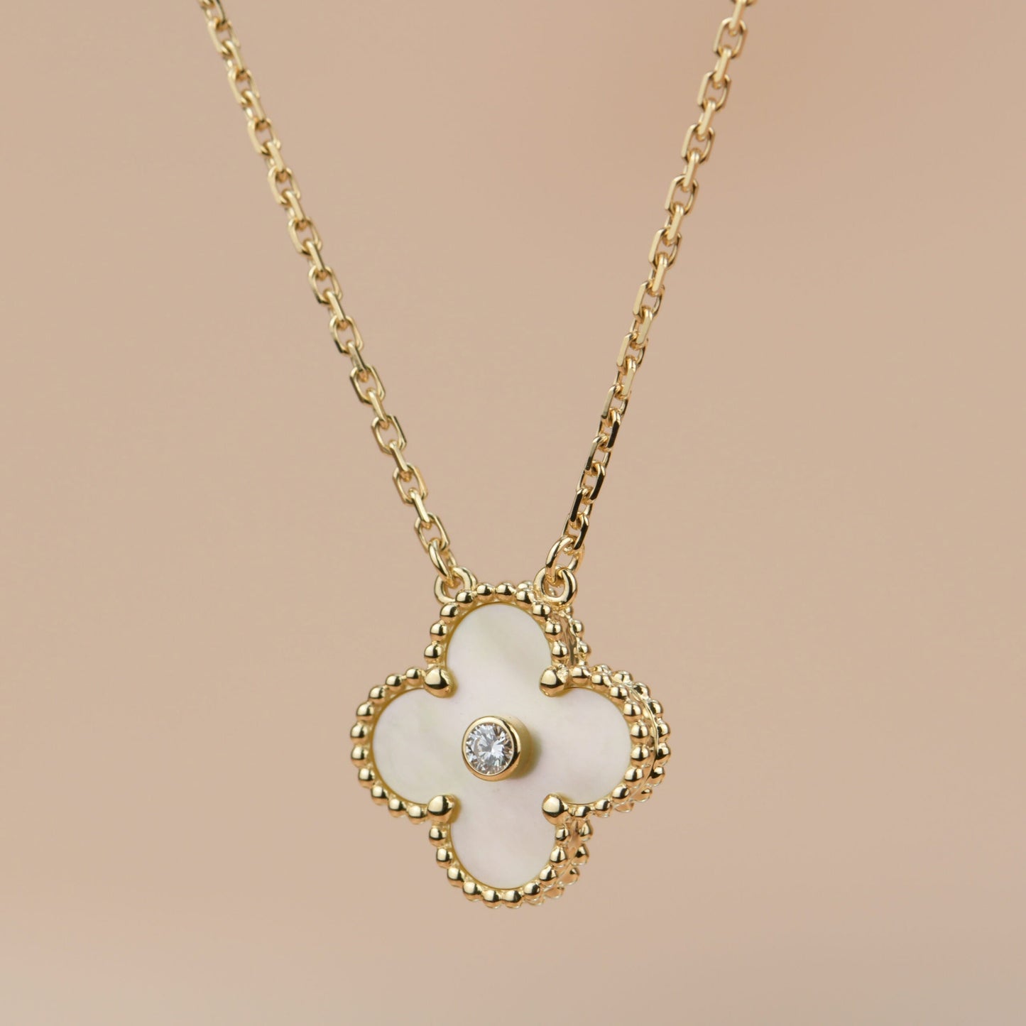 [Vintora]COLLIER TRÈFLE 15 MM OR DIAMANT NACRE