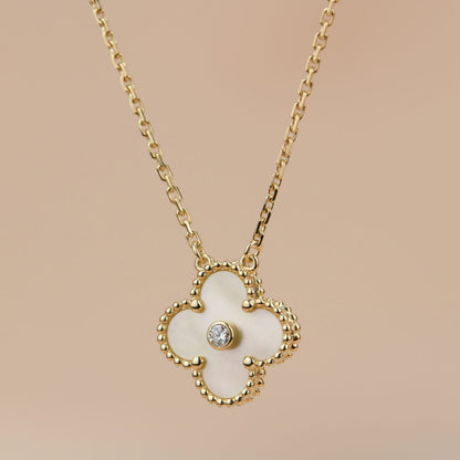 [Vintora]COLLIER TRÈFLE 15 MM OR DIAMANT NACRE