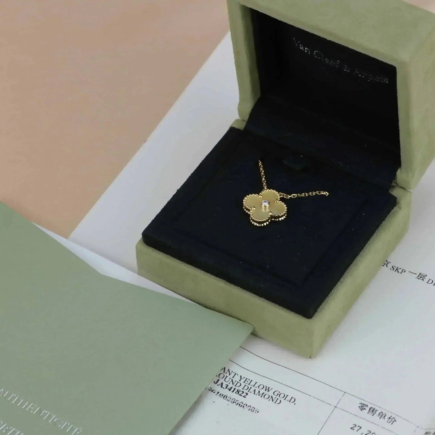 [Vintora]COLLIER TRÈFLE 15 MM OR DIAMANT NACRE