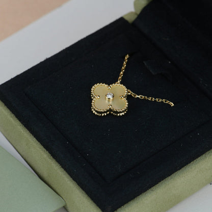 [Vintora]COLLIER TRÈFLE 15 MM OR DIAMANT NACRE