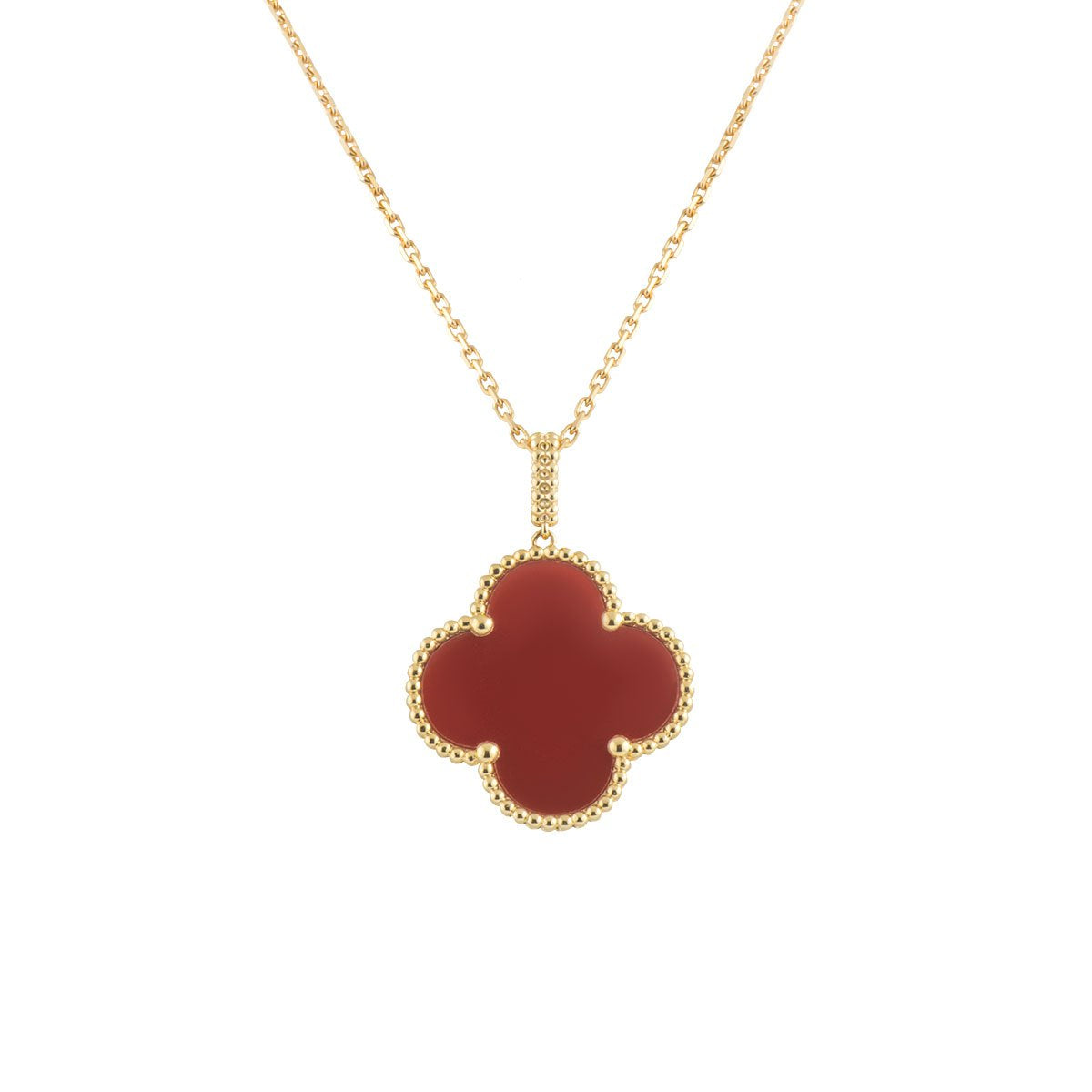 [Vintora]COLLIER TRÈFLE 25MM OR CORNALINE