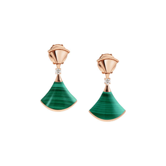 [Vintora]DREAM MALACHITE PINK GOLD EARRINGS