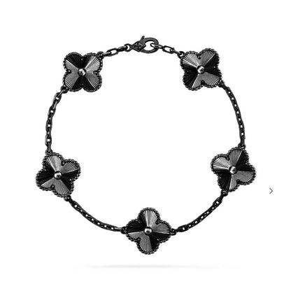 [?Vintora]CLOVER 5 MOTIF BLACK BRACELET