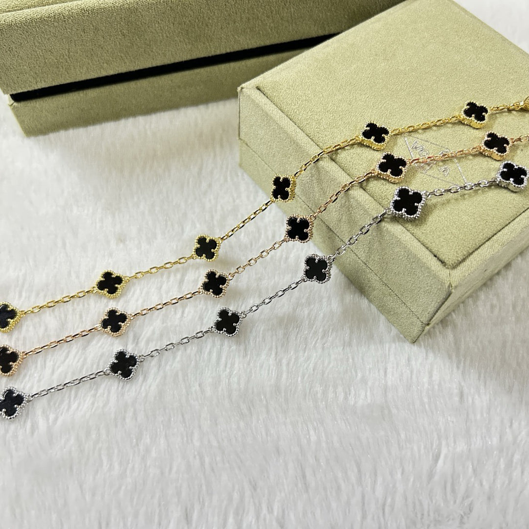 [Vintora]BRACELET ONYX À 6 MOTIFS TRÈFLE-w
