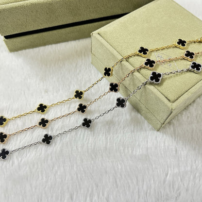 [Vintora]BRACELET ONYX À 6 MOTIFS TRÈFLE-w