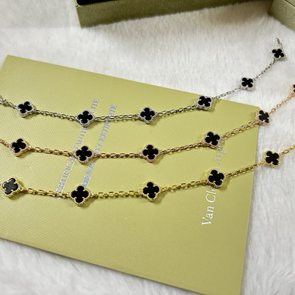[Vintora]BRACELET ONYX À 6 MOTIFS TRÈFLE-w