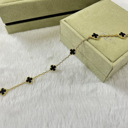 [Vintora]BRACELET ONYX À 6 MOTIFS TRÈFLE-w