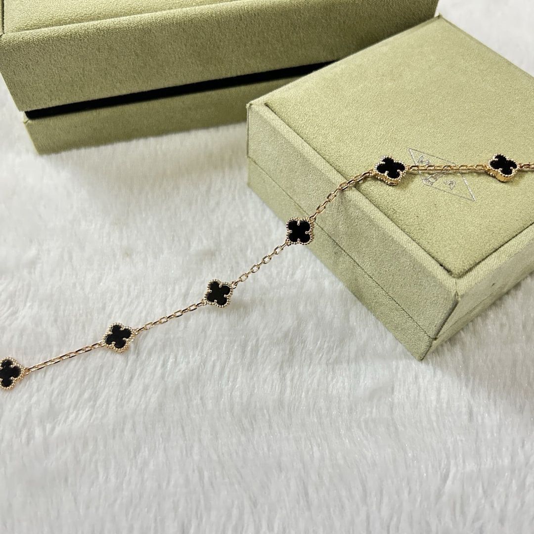 [Vintora]BRACELET ONYX À 6 MOTIFS TRÈFLE-w