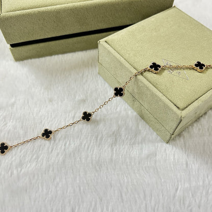 [Vintora]BRACELET ONYX À 6 MOTIFS TRÈFLE-w