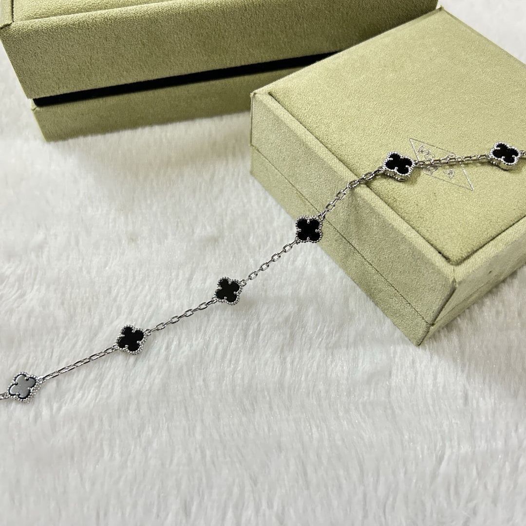 [Vintora]BRACELET ONYX À 6 MOTIFS TRÈFLE-w