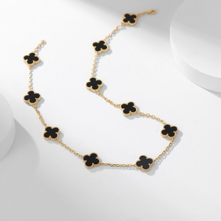 [Vintora]COLLIER ONYX 10 MOTIFS TRÈFLE