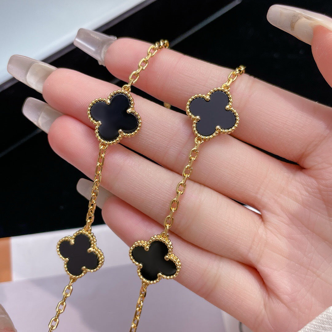 [Vintora]COLLIER ONYX 10 MOTIFS TRÈFLE