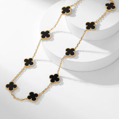 [Vintora]COLLIER ONYX 10 MOTIFS TRÈFLE