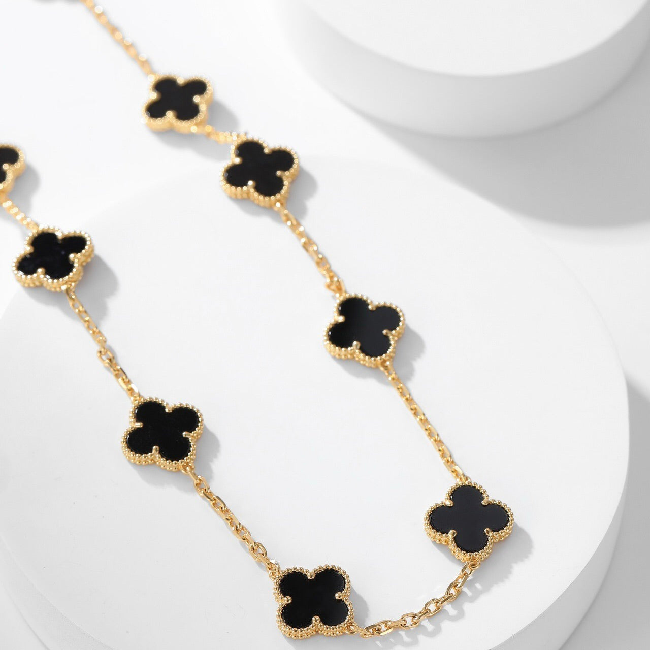 [Vintora]COLLIER ONYX 10 MOTIFS TRÈFLE