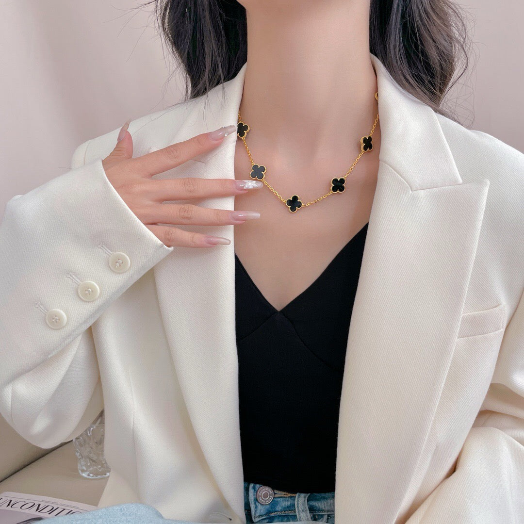 [Vintora]COLLIER ONYX 10 MOTIFS TRÈFLE